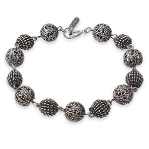 Vintage Florenza Filigree Ball Bead Link Bracelet Oxidized Silver Tone